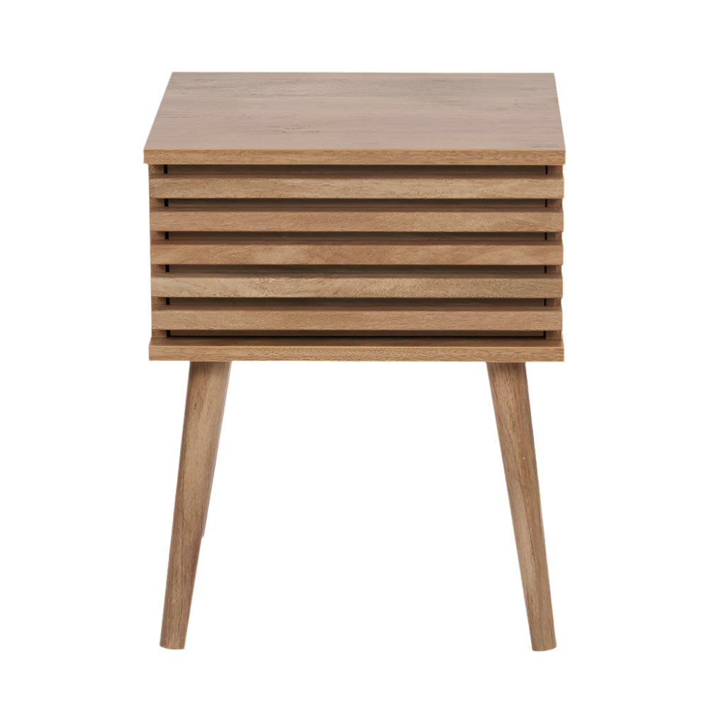 Larvik Natural Eucalyptus Wood Slatted Bedside Table | 1 Drawer